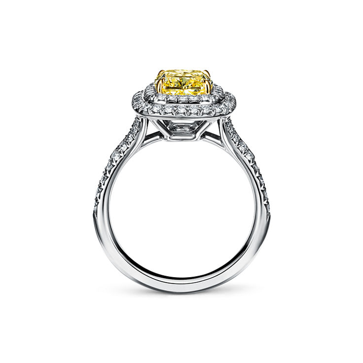 Tiffany Soleste: Cushion-cut Yellow Diamond Halo Engagement Ring in Platinum image number 5