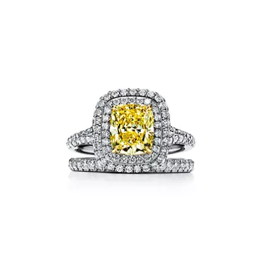 Tiffany Soleste&reg;:Cushion-cut Yellow Diamond Halo Engagement Ring in Platinum, 6