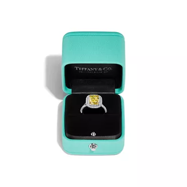 Tiffany Soleste&reg;:Cushion-cut Yellow Diamond Halo Engagement Ring in Platinum, 7