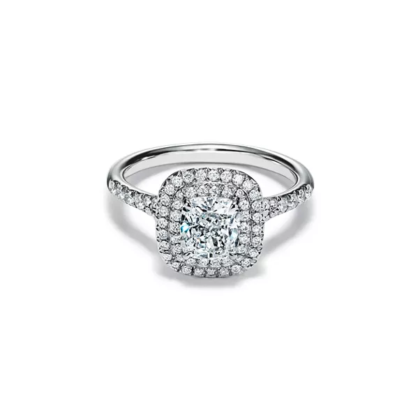 Cushion-cut Double Halo Engagement Ring with a Diamond Platinum Band