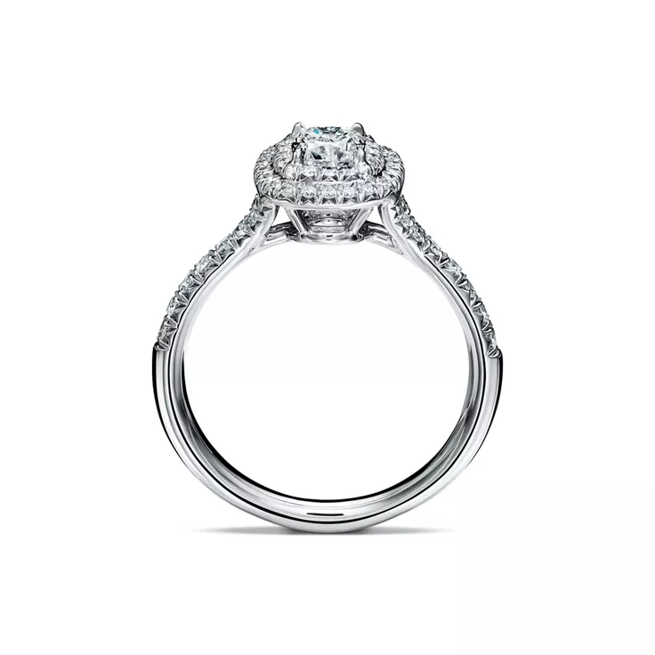 Tiffany Soleste&reg;:Cushion-cut Double Halo Engagement Ring with a Diamond Platinum Band, 5