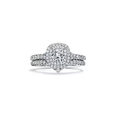 Tiffany Soleste&reg;:Cushion-cut Double Halo Engagement Ring with a Diamond Platinum Band, 7