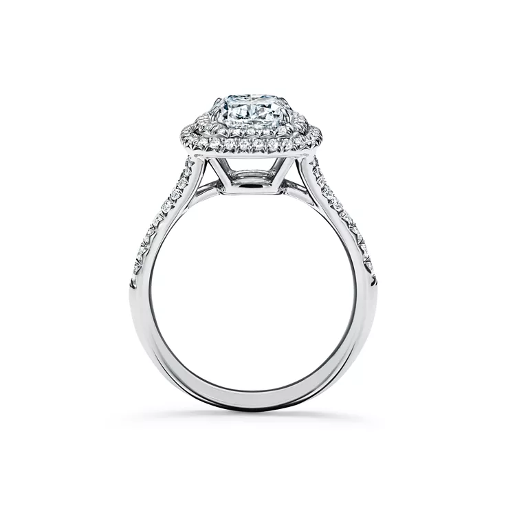 Tiffany Soleste: Cushion-cut Double Halo Engagement Ring with a Diamond Platinum Band, 5