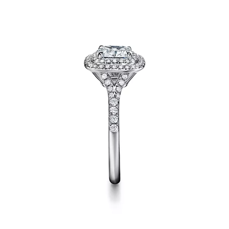 Tiffany Soleste&reg;:Cushion-cut Double Halo Engagement Ring with a Diamond Platinum Band, 4