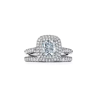 Tiffany Soleste&reg;:Cushion-cut Double Halo Engagement Ring with a Diamond Platinum Band, 6