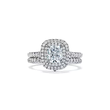 Tiffany Soleste&reg;:Cushion-cut Double Halo Engagement Ring with a Diamond Platinum Band, 7