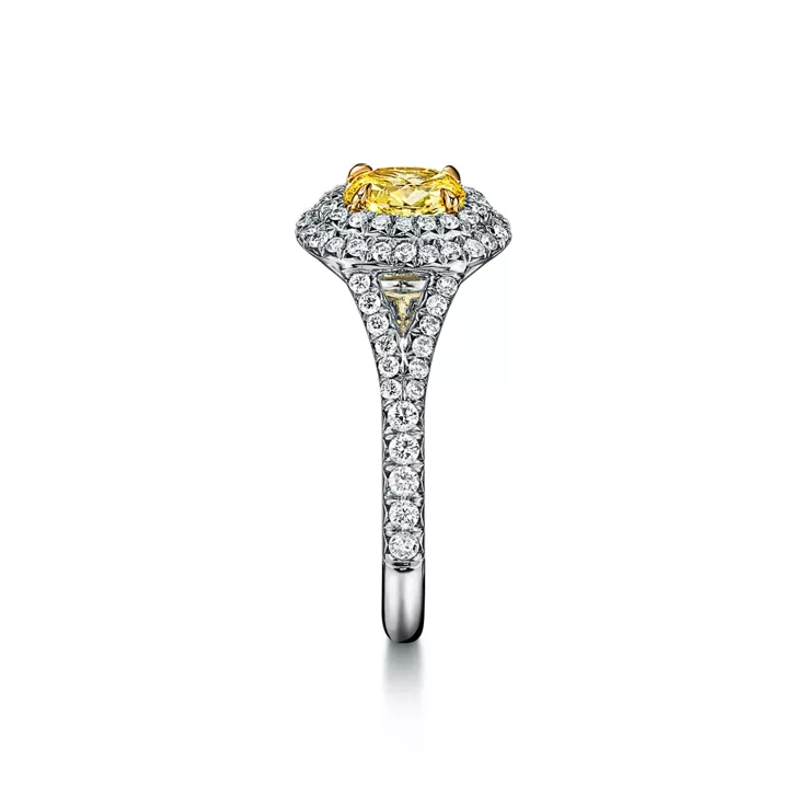 Tiffany Soleste&reg;:Oval Yellow Diamond Double Halo Engagement Ring in Platinum, 4