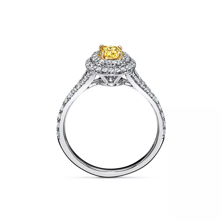 Tiffany Soleste&reg;:Oval Yellow Diamond Double Halo Engagement Ring in Platinum, 5