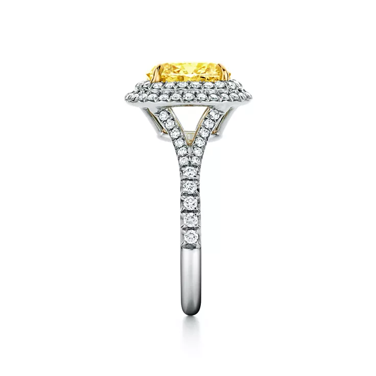 Tiffany Soleste®:Oval Yellow Diamond Double Halo Engagement Ring in Platinum, 1