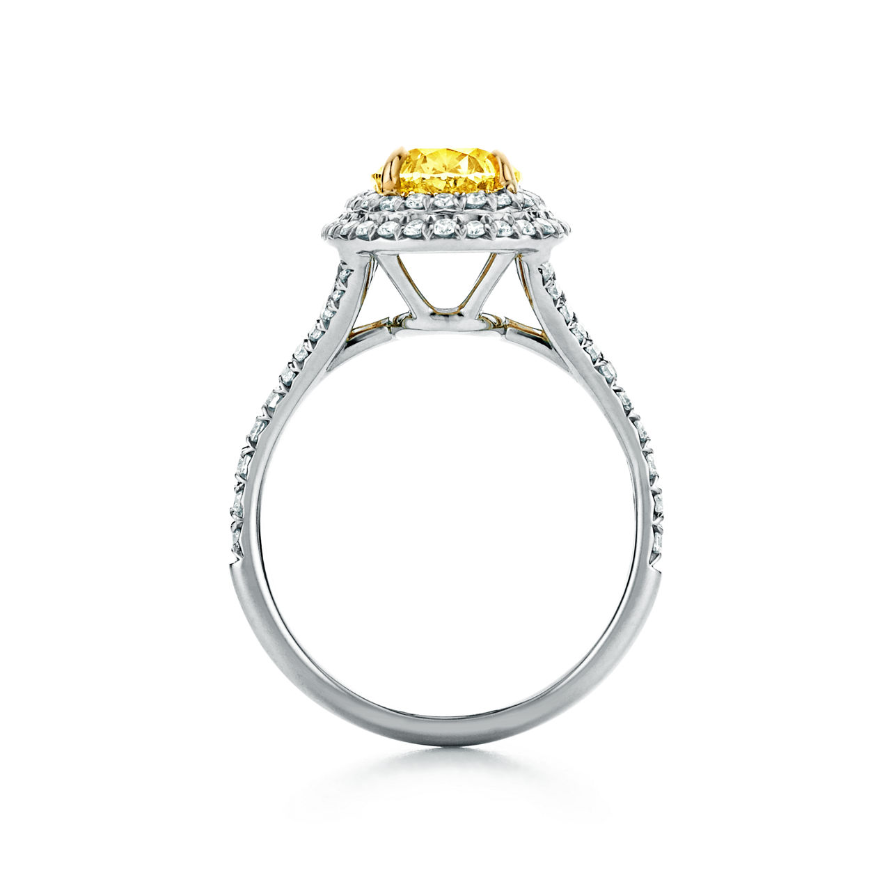 Tiffany Soleste: Oval Yellow Diamond Double Halo Engagement Ring in Platinum image number 2