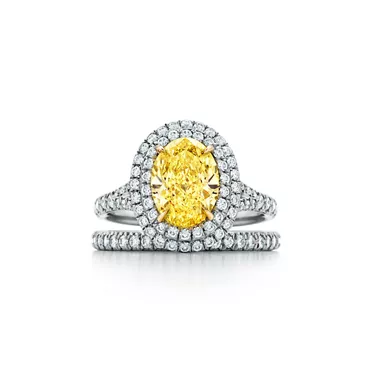 Tiffany Soleste®:Oval Yellow Diamond Double Halo Engagement Ring in Platinum, 3