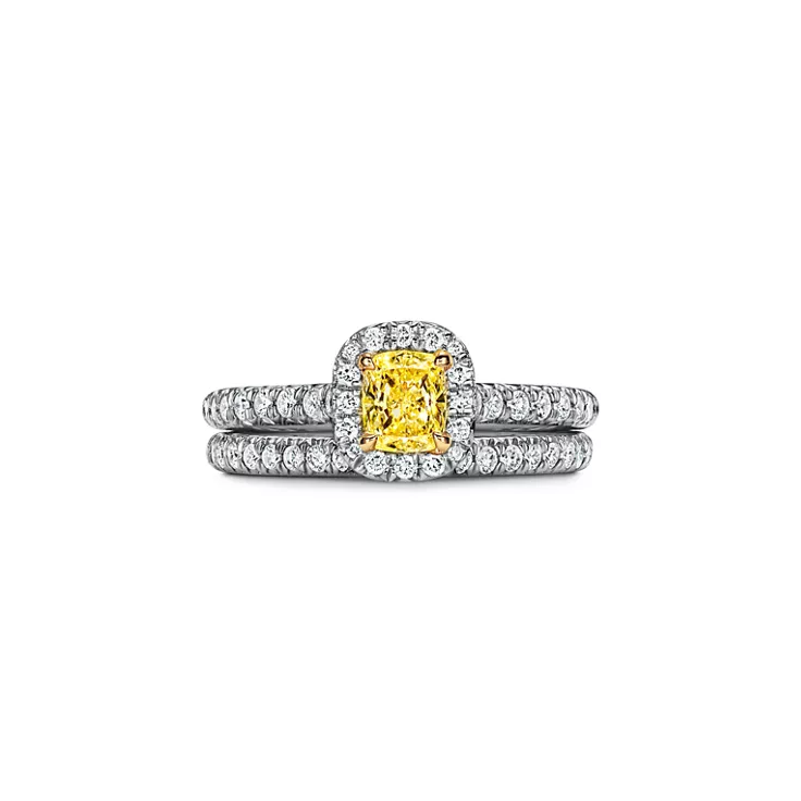 Tiffany Soleste&reg;:Cushion-cut Halo Engagement Ring with a Diamond Platinum Band, 6