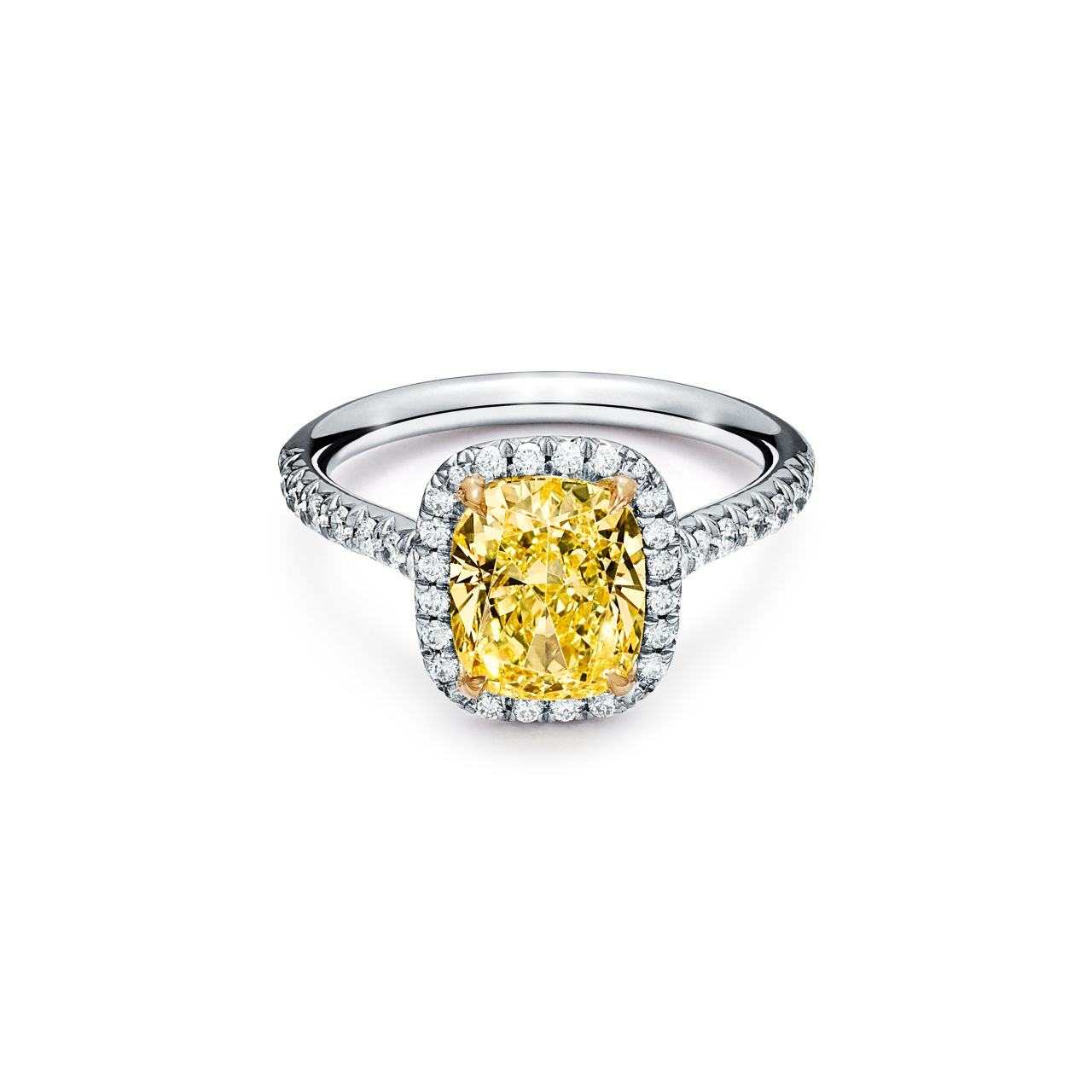 Bague de fiançailles double halo  taille coussin avec anneau en platine 950 millièmes et diamants