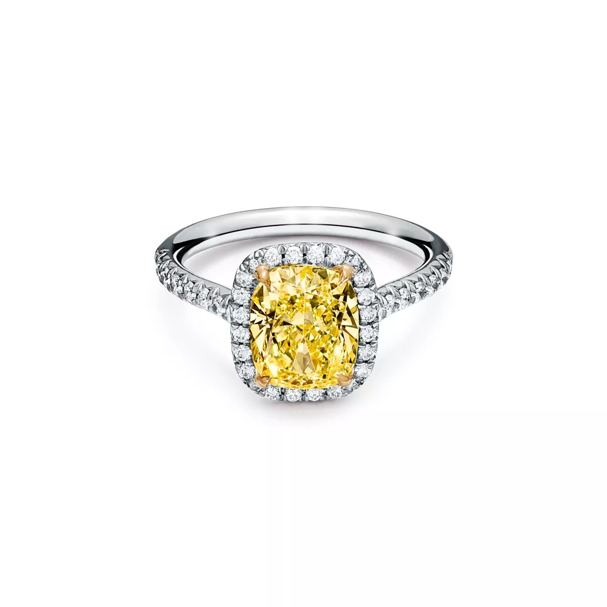 Anello di fidanzamento Double Halo Taglio Cuscino con fedina in platino con diamanti