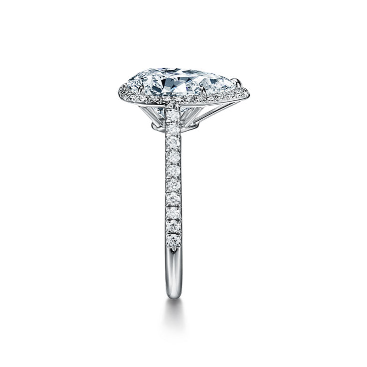 Tiffany Soleste: Pear-shaped Halo Engagement Ring with a Diamond Platinum Band image number 4