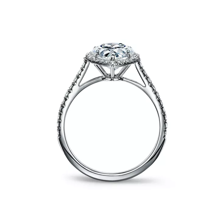Tiffany Soleste®:Pear-shaped Halo Engagement Ring with a Diamond Platinum Band, 5