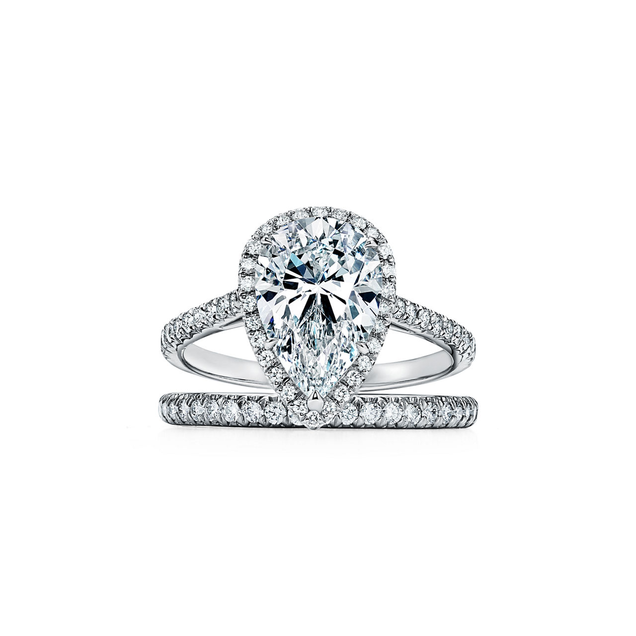 Tiffany Soleste: Pear-shaped Halo Engagement Ring with a Diamond Platinum Band image number 6