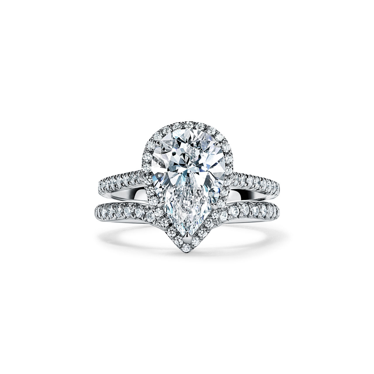 Tiffany Soleste: Pear-shaped Halo Engagement Ring with a Diamond Platinum Band image number 7