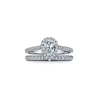 Tiffany Soleste Pear-shaped Halo Engagement Ring with a Diamond Platinum Band , 6