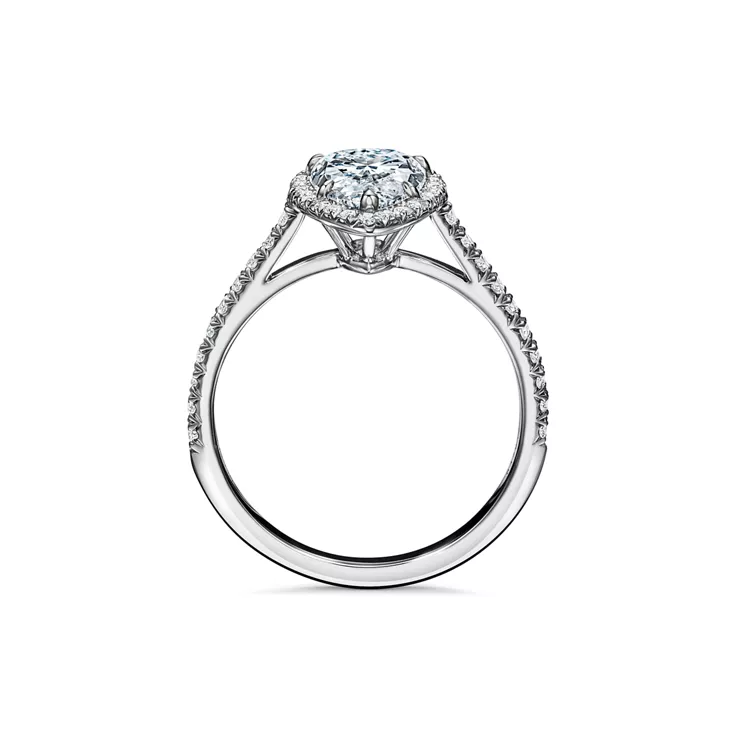 Tiffany Soleste&reg;:Pear-shaped Halo Engagement Ring with a Diamond Platinum Band, 5