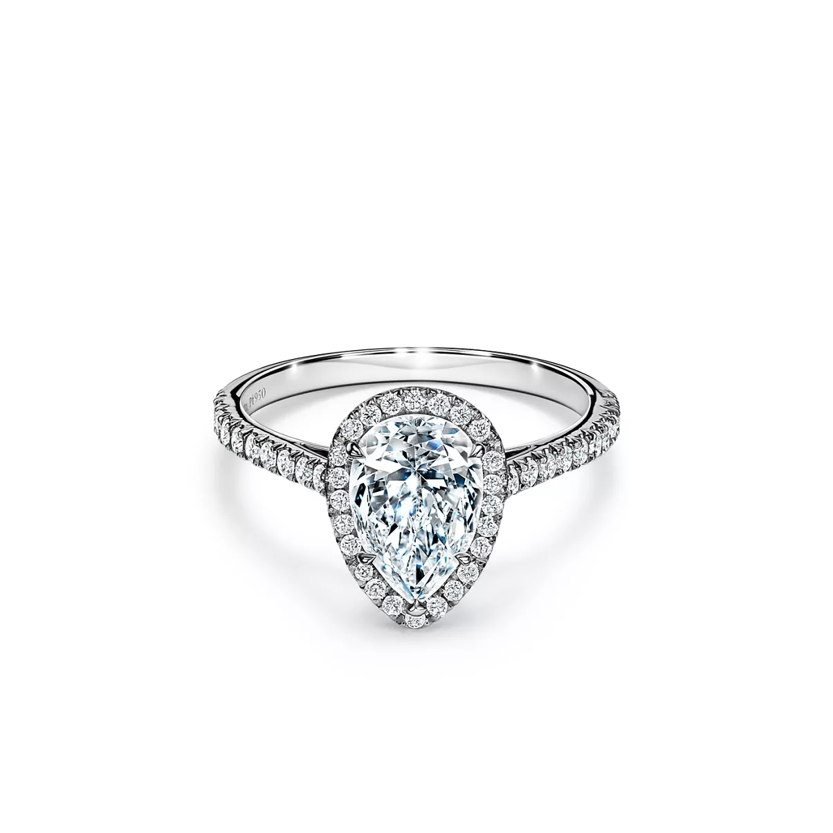Pear-shaped Halo Engagement Ring with a Diamond Platinum Band