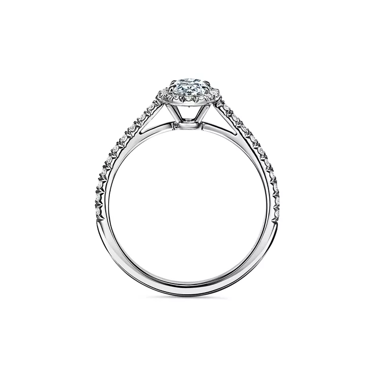 Tiffany Soleste&reg;:Oval Halo Engagement Ring with a Diamond Platinum Band, 5