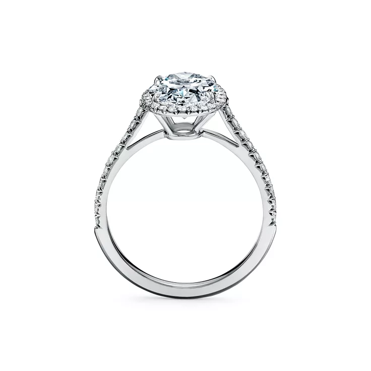 Tiffany Soleste&reg;:Oval Halo Engagement Ring with a Diamond Platinum Band, 5
