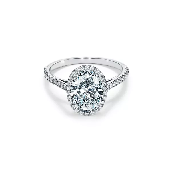 Oval Halo Engagement Ring with a Diamond Platinum Band