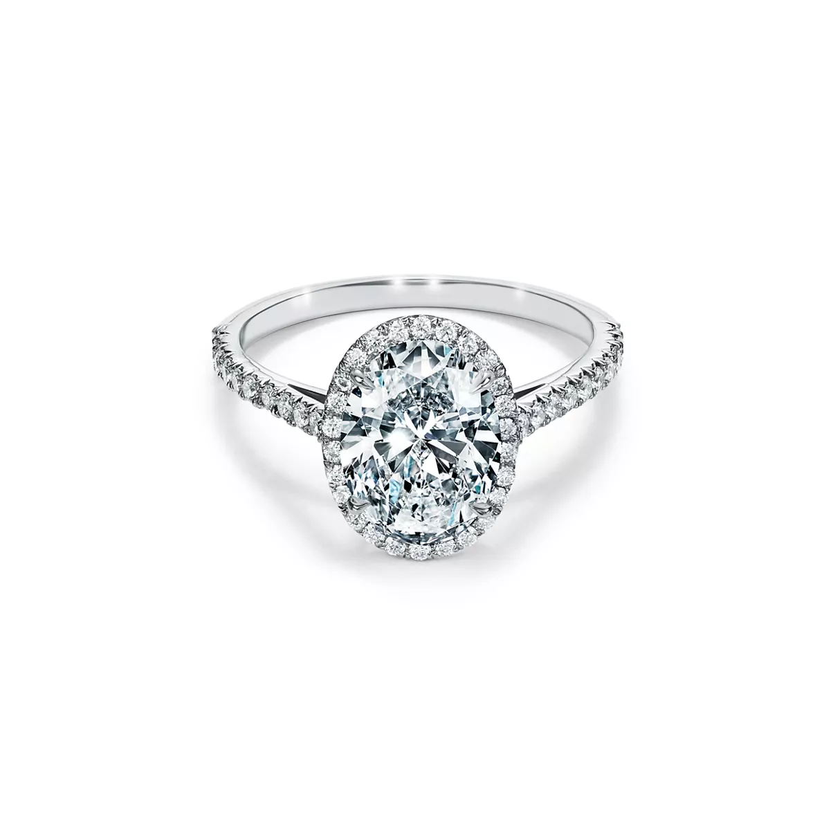Oval Halo Engagement Ring with a Diamond Platinum Band
