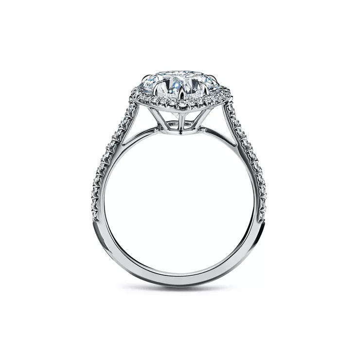 Tiffany Soleste®:Heart-shaped Halo Engagement Ring with a Diamond Platinum Band, 5