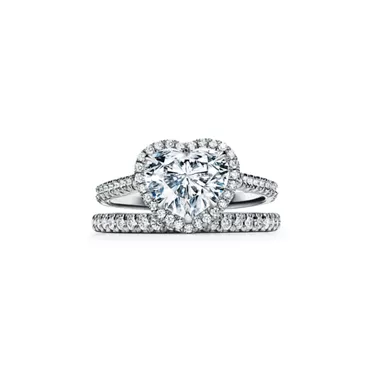Tiffany Soleste®:Heart-shaped Halo Engagement Ring with a Diamond Platinum Band, 6