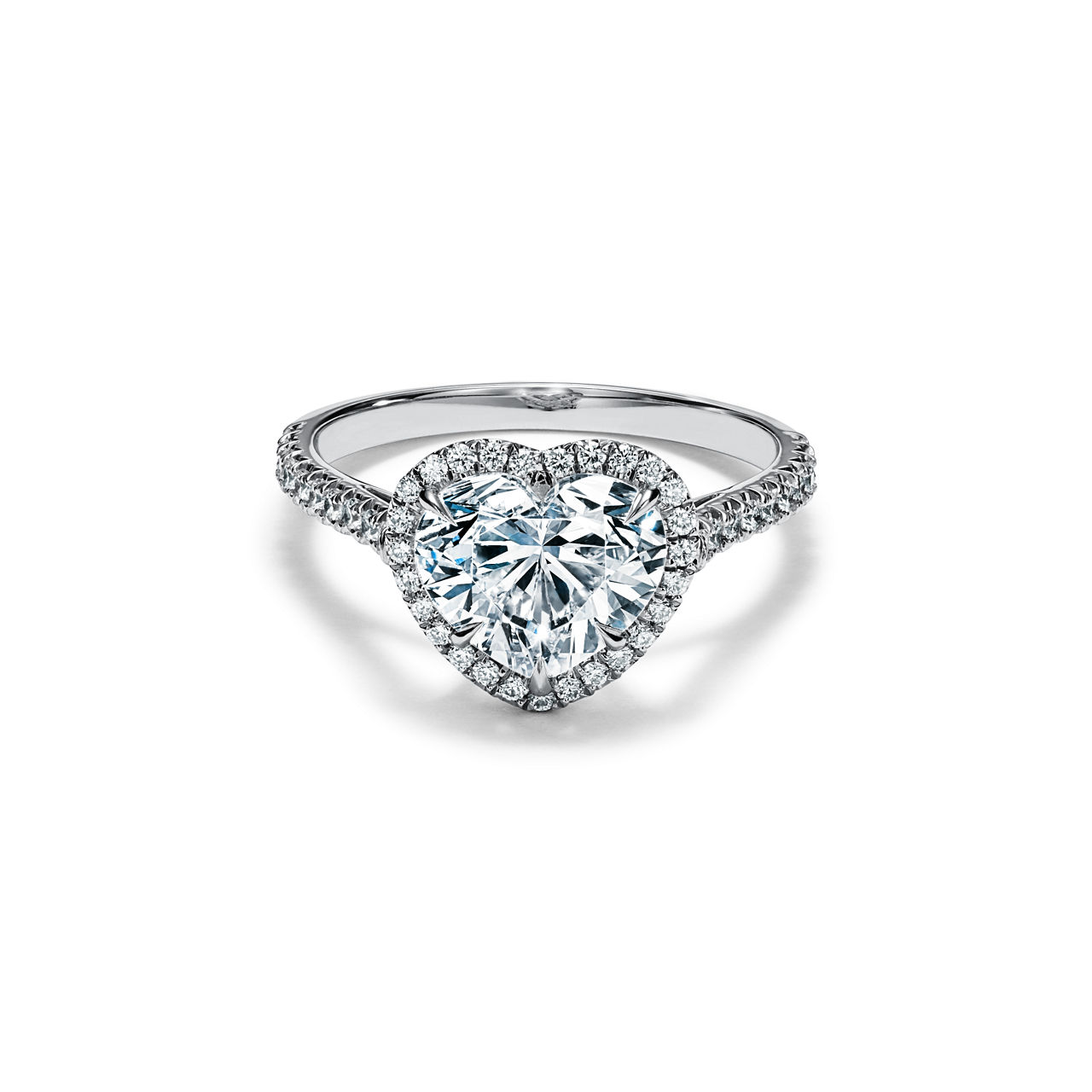 Tiffany Soleste: Heart-shaped Halo Engagement Ring with a Diamond Platinum Band image number 0