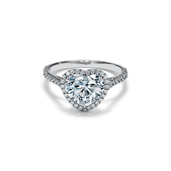 Tiffany Soleste:Bague de fiançailles halo taille cœur avec anneau en platine 950 millièmes et diamants