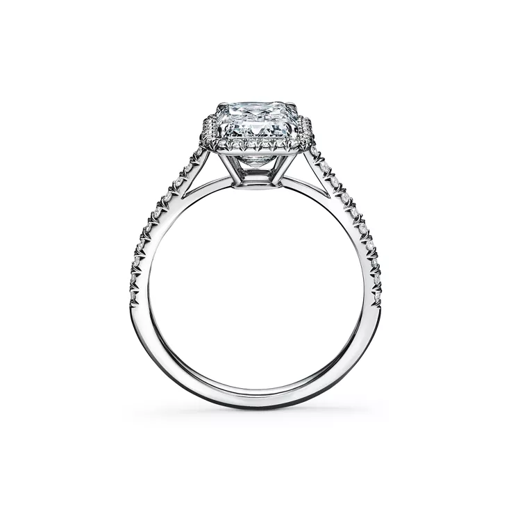 Tiffany Soleste&reg;:Emerald-cut Halo Engagement Ring with a Diamond Platinum Band, 5