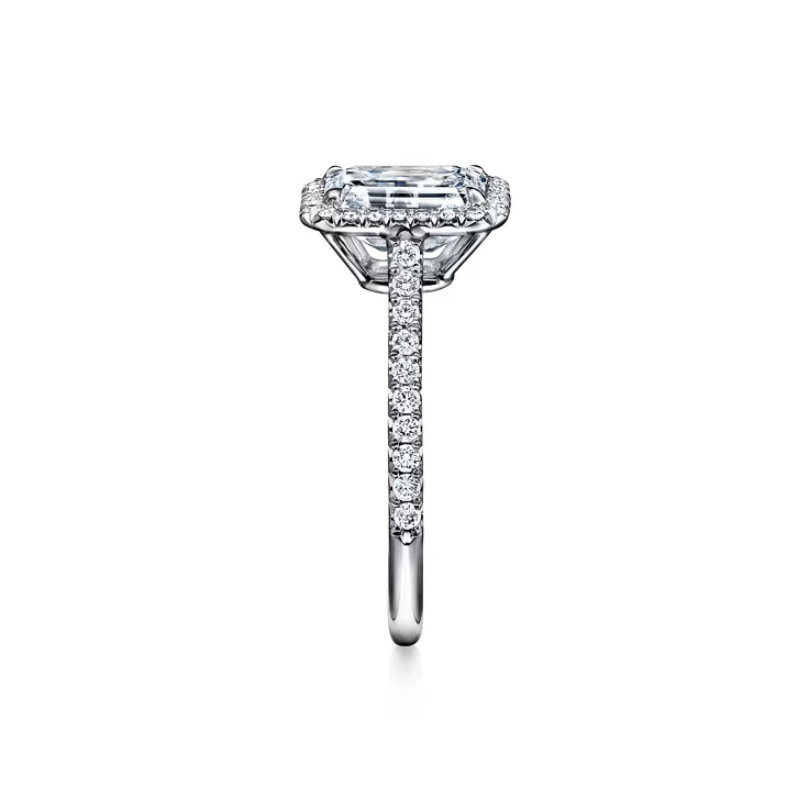 Tiffany Soleste&reg;:Emerald-cut Halo Engagement Ring with a Diamond Platinum Band, 4