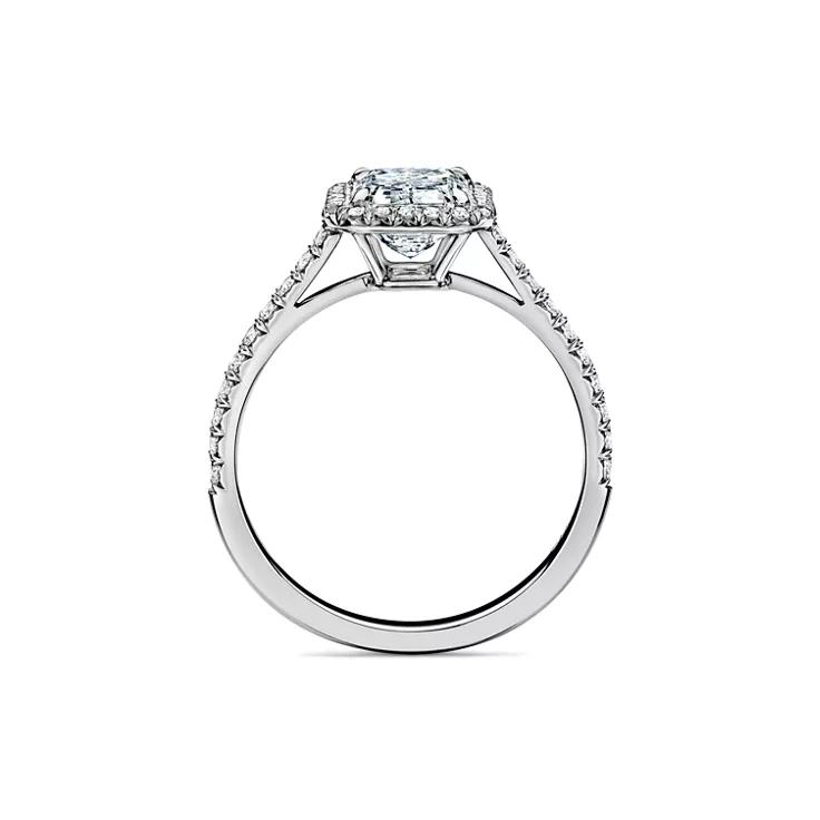 Tiffany Soleste&reg;:Emerald-cut Halo Engagement Ring with a Diamond Platinum Band, 5