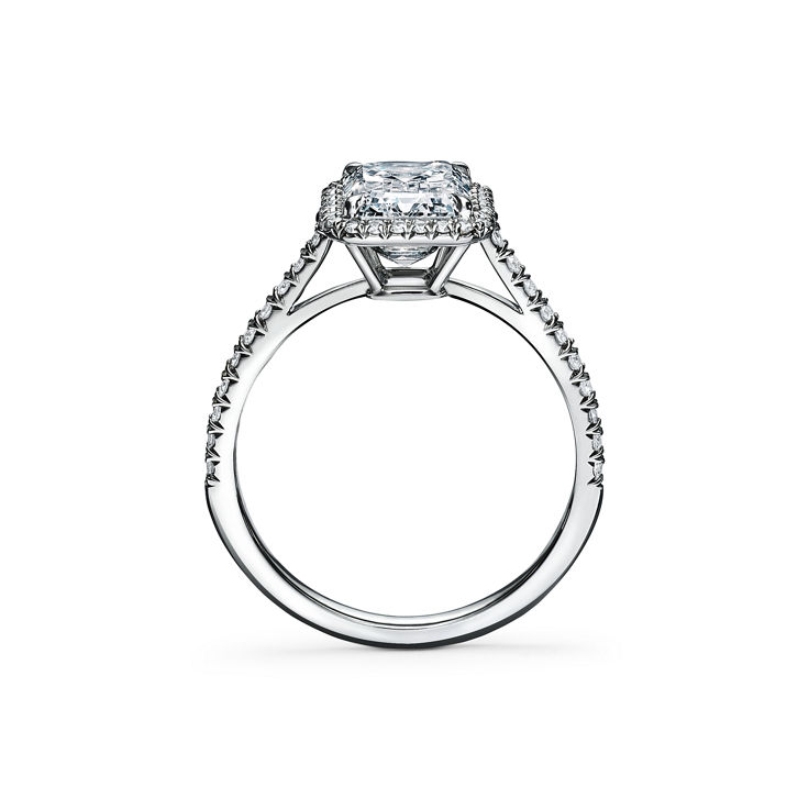 Tiffany Soleste: Emerald-cut Halo Engagement Ring with a Diamond Platinum Band image number 5