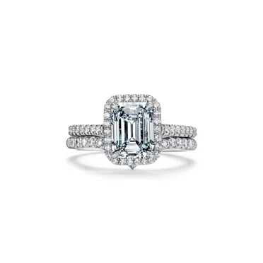 Tiffany Soleste®:Emerald-cut Halo Engagement Ring with a Diamond Platinum Band, 7