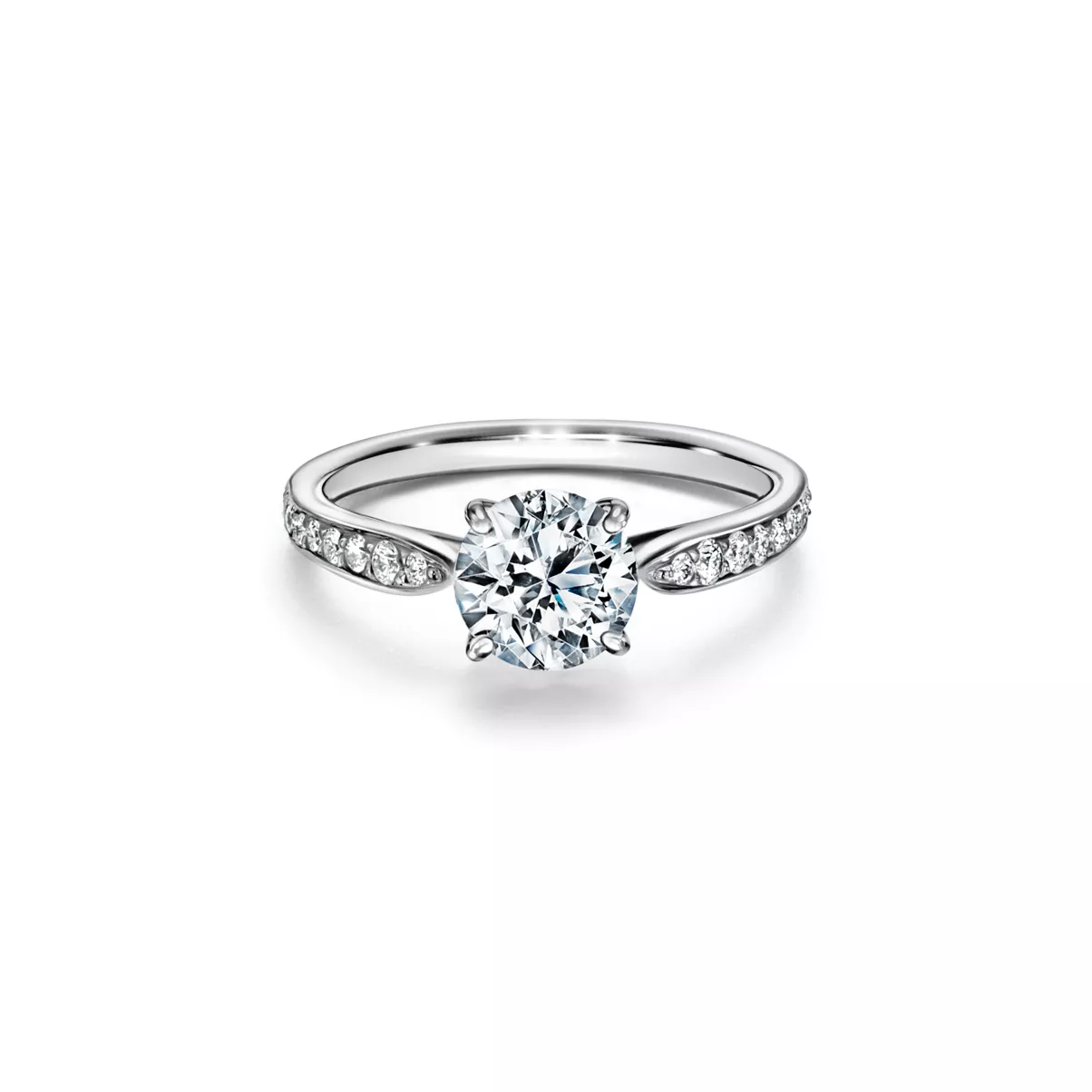 Round Brilliant Engagement Ring with a Diamond Platinum Band