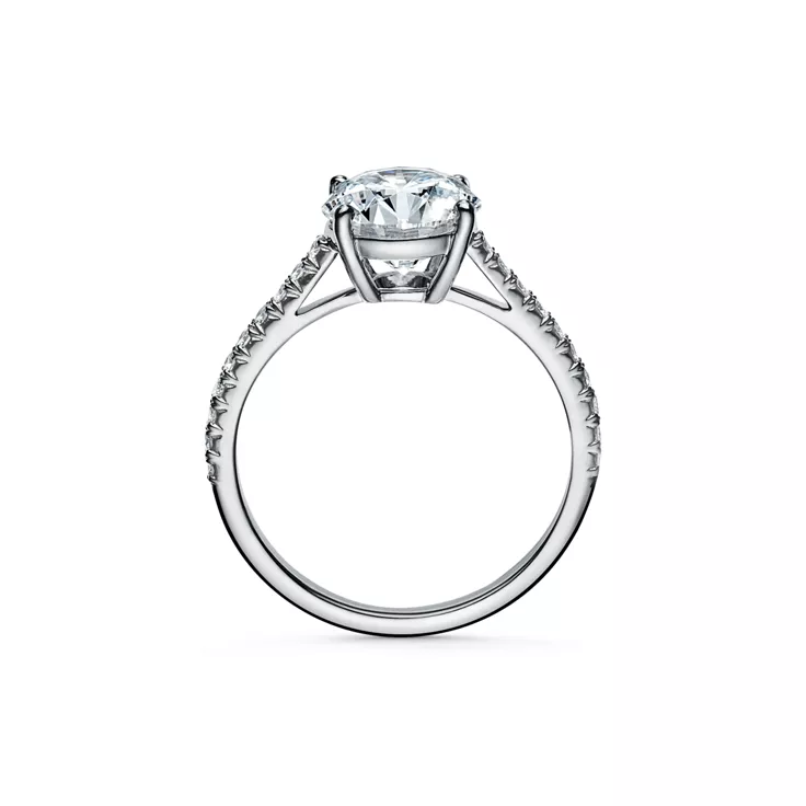 Tiffany Forever:Round Brilliant Diamond Engagement Ring with a Pav&eacute; Diamond Band in Platinum, 5