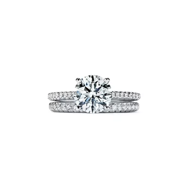 Tiffany Forever:Round Brilliant Diamond Engagement Ring with a Pav&eacute; Diamond Band in Platinum, 7