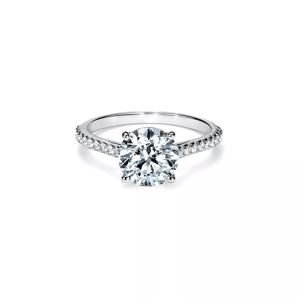 Round Brilliant Engagement Ring with a Pav&eacute; Diamond Platinum Band