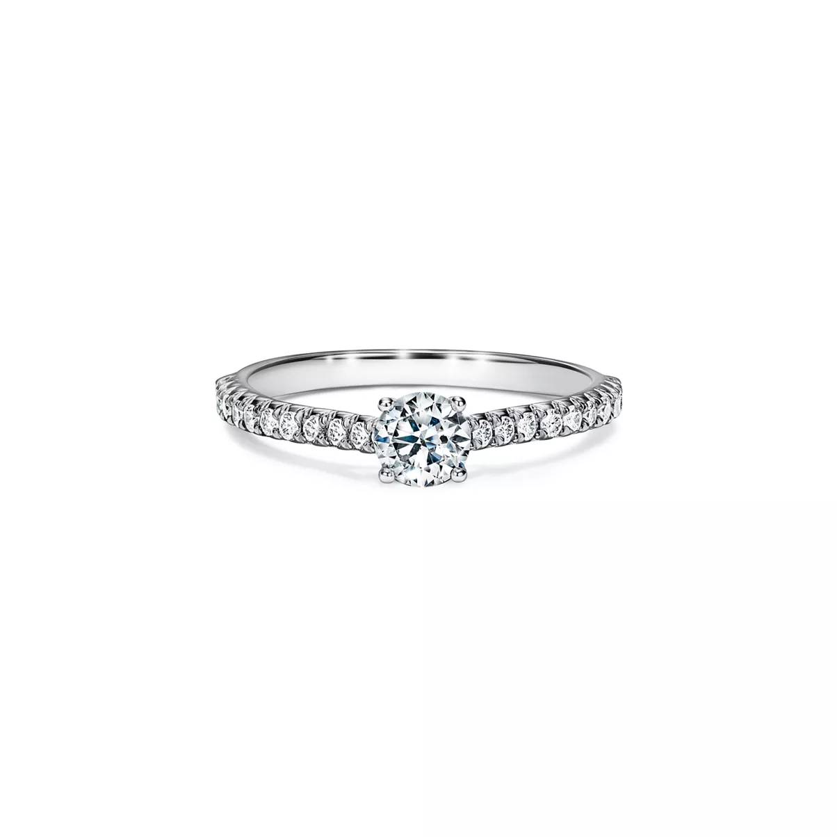 Round Brilliant Diamond Engagement Ring with a Pav&eacute; Diamond Band in Platinum