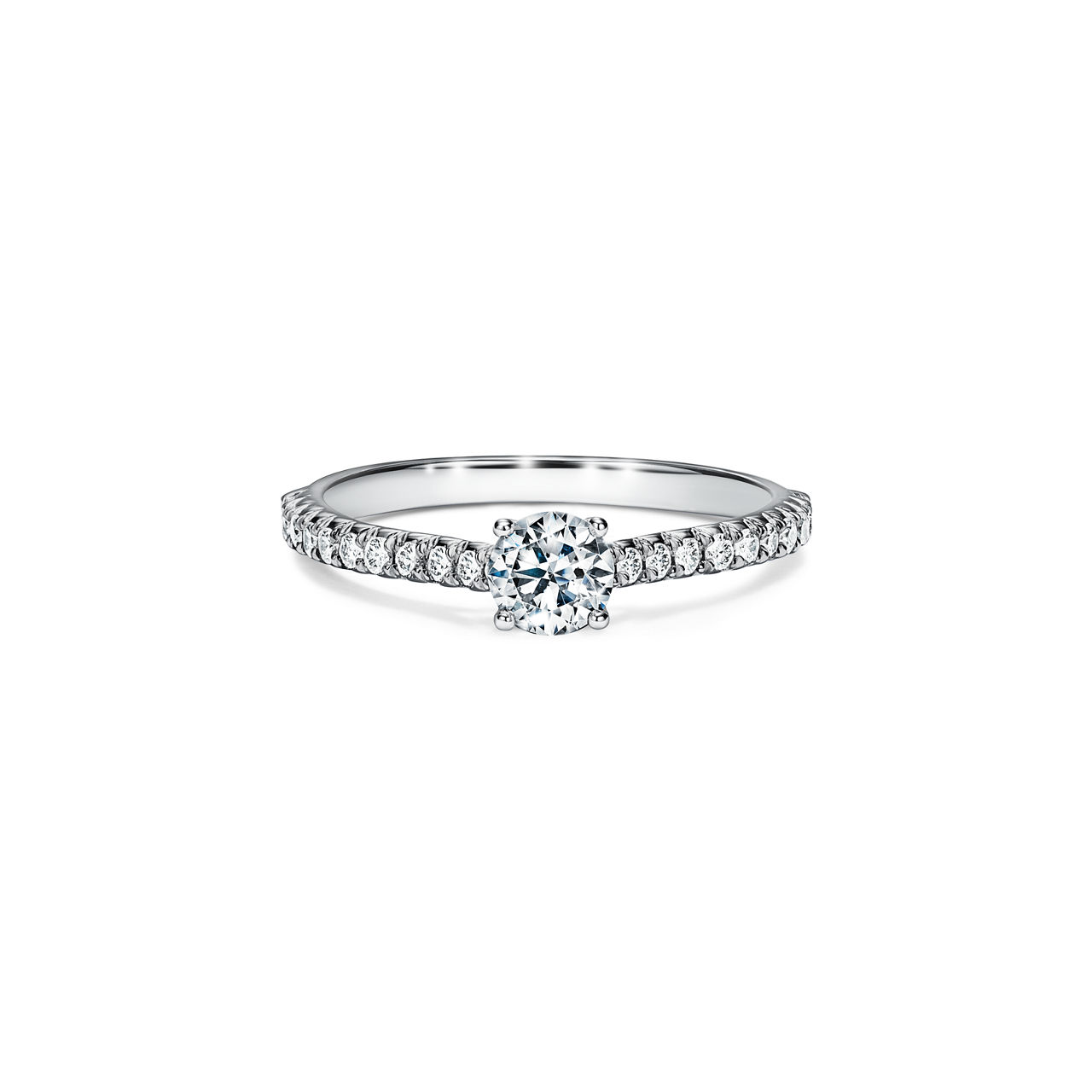 Tiffany Novo®:Round Brilliant Engagement Ring with a Pavé Diamond Platinum Band | Tiffany & Co. UK
