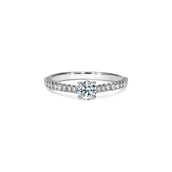 Round Brilliant Engagement Ring with a Pavé Diamond Platinum Band
