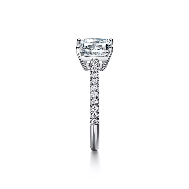 Tiffany Novo®: Cushion-cut Engagement Ring with a Pavé Diamond Platinum Band, 4