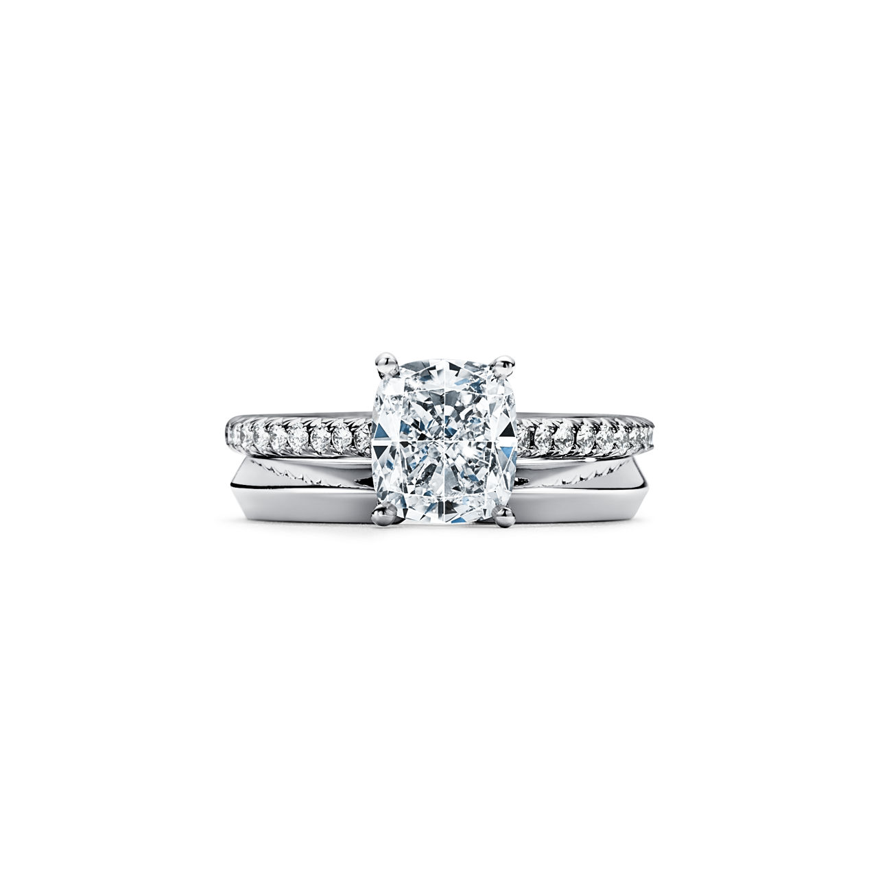 Tiffany Novo®: Cushion-cut Engagement Ring with a Pavé Diamond Platinum Band image number 6