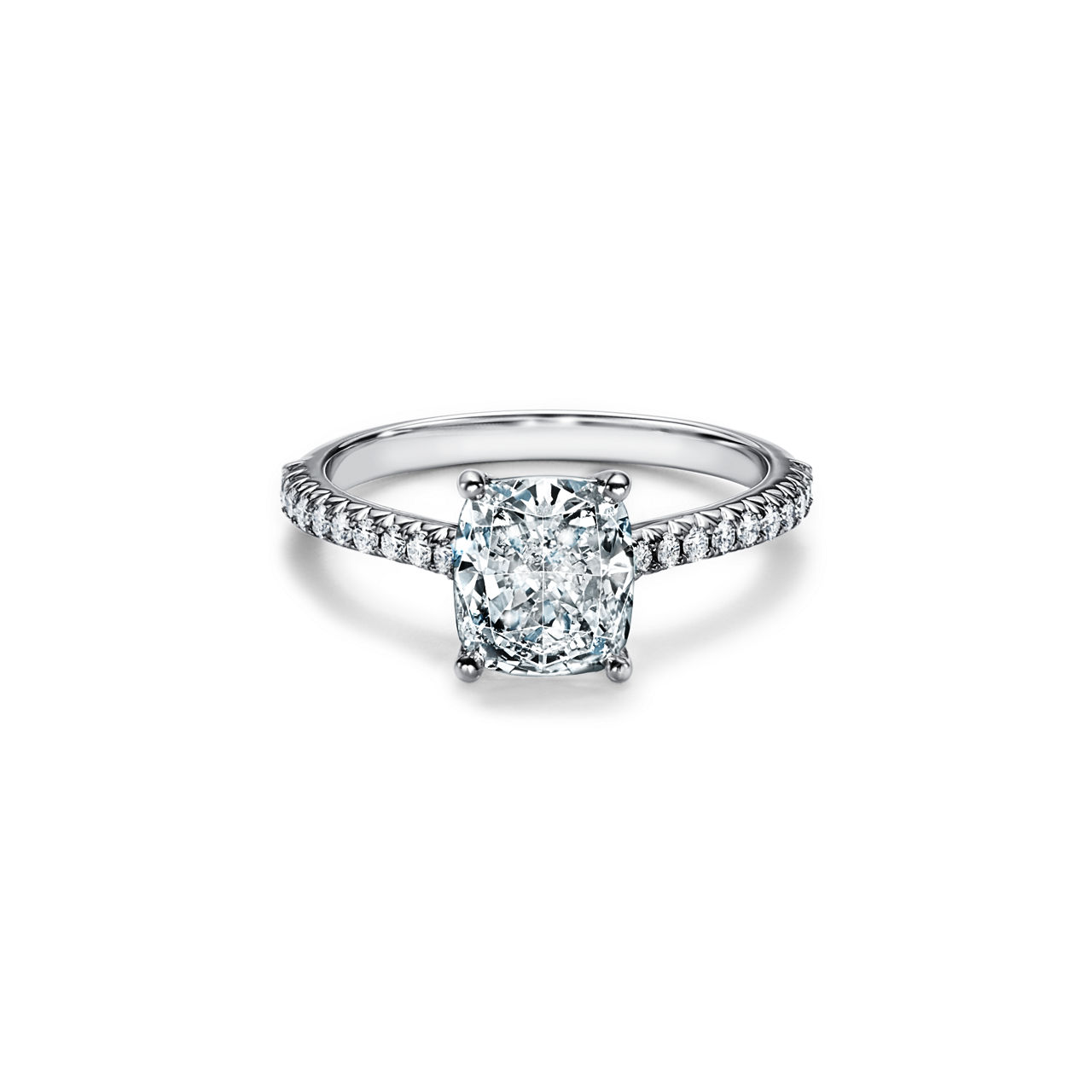 Tiffany Novo®: Cushion-cut Engagement Ring with a Pavé Diamond Platinum Band image number 0