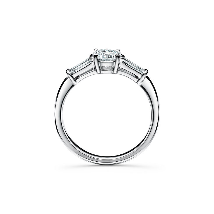 Tiffany Three Stone: Engagement Ring with Baguette Side Stones in Platinum image number 5