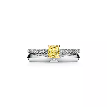 Tiffany Novo&reg;:Yellow Diamond Engagement Ring with a Pav&eacute; Diamond Platinum Band, 6